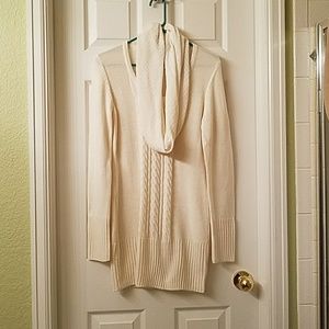 Off white sweater dress with scarf